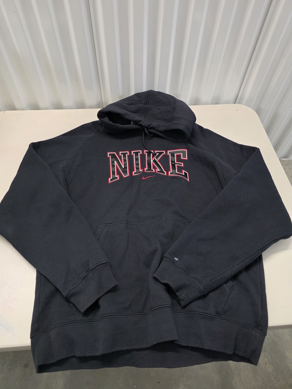 Vintage Nike Center Swoosh Hoodie Sweatshirt Black Red Embroidered Men's Size La